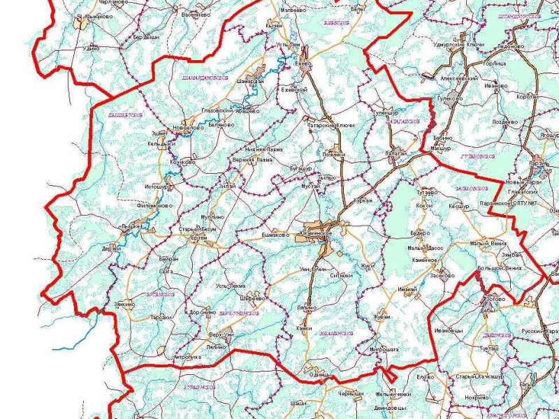 Карта юкаменского района удмуртии с деревнями и дорогами со спутника